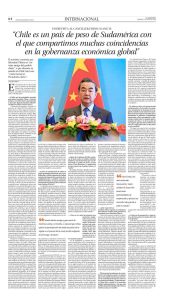 Wang Yi concede entrevista escrita al periódico chileno El Mercurio